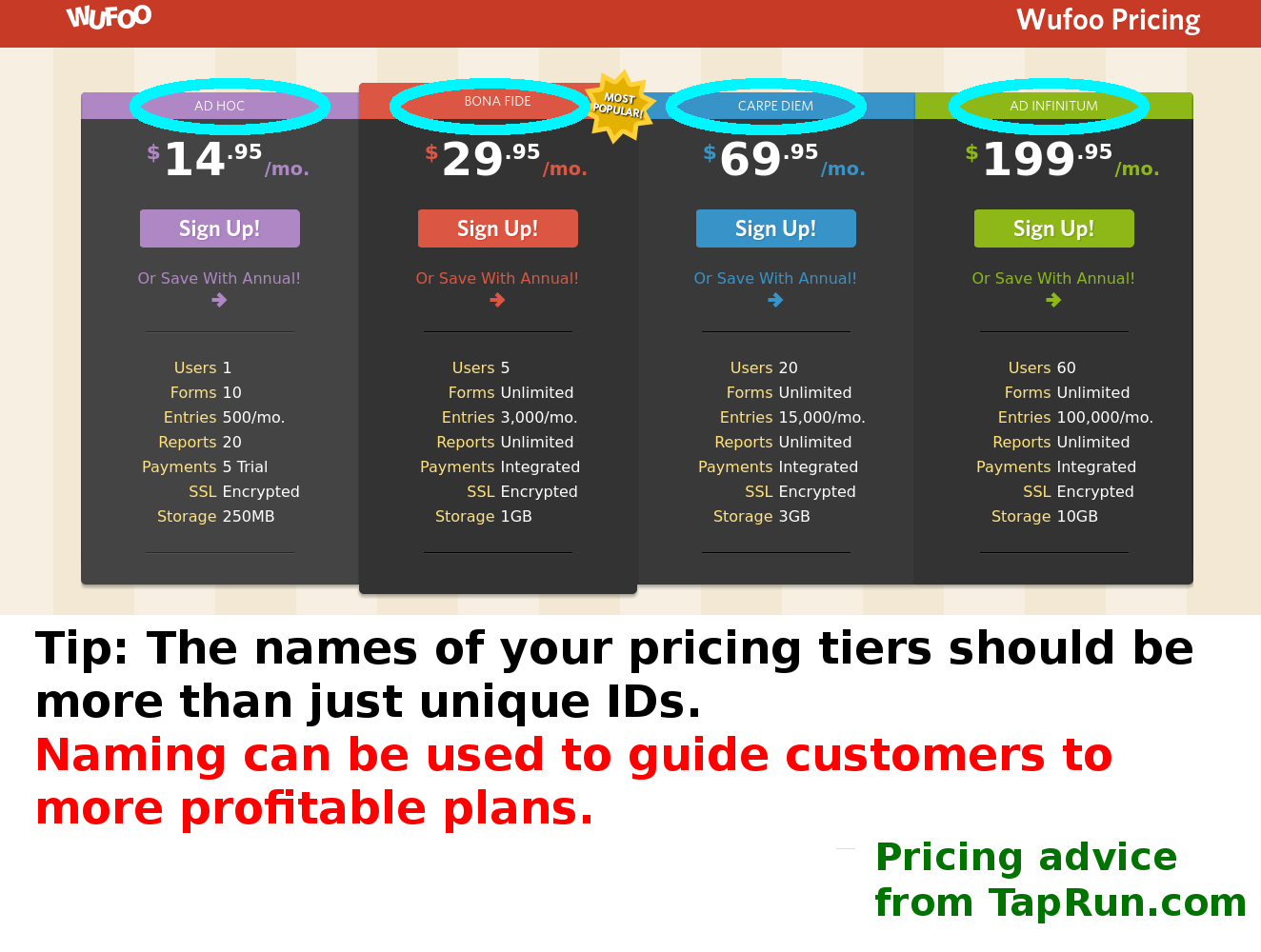 Pricing tip: Names of pricing tiers should guide consumers to more profitable plans.