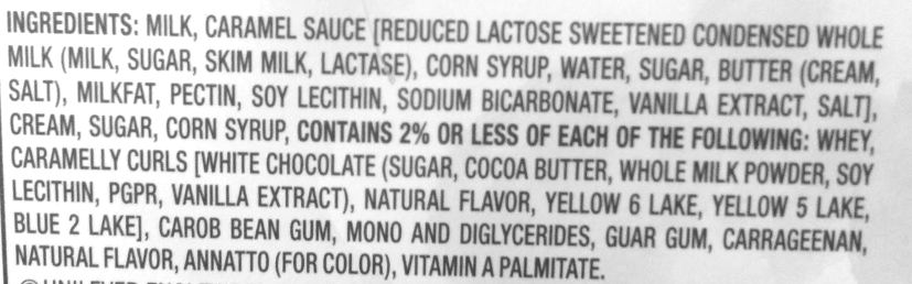 List of ingredients in Breyers' gelato